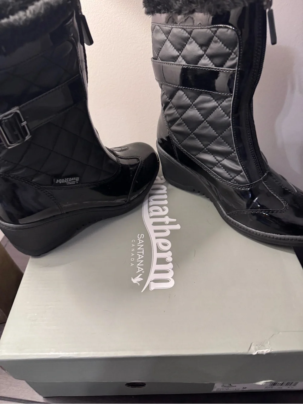 lola Black Faux Fur Platform Winter Boots with Buckle